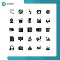 Modern Set of 25 Solid Glyphs Pictograph of target arrow mechanical wrench gear Editable Vector Design Elements