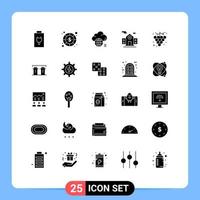 Group of 25 Solid Glyphs Signs and Symbols for fruit room cloud building technology Editable Vector Design Elements