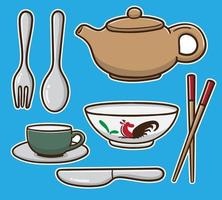 hand draw cartoon eating set bundle vector illustration