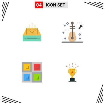 4 Flat Icon concept for Websites Mobile and Apps inbox construction container guitar window Editable Vector Design Elements