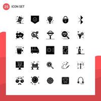 Set of 25 Vector Solid Glyphs on Grid for bluetooth locked shield lock wedding Editable Vector Design Elements