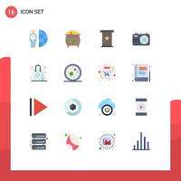 User Interface Pack of 16 Basic Flat Colors of bag photo pot camera podium Editable Pack of Creative Vector Design Elements