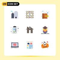 Mobile Interface Flat Color Set of 9 Pictograms of address paper material hospital world Editable Vector Design Elements