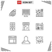 9 Icons Line Style Grid Based Creative Outline Symbols for Website Design Simple Line Icon Signs Isolated on White Background 9 Icon Set vector