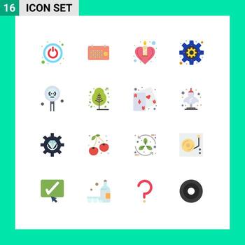 Pack of 16 creative Flat Colors of development coding candle settings business Editable Pack of Creative Vector Design Elements