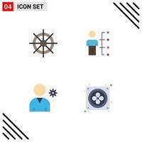 Pack of 4 creative Flat Icons of boat people wheel employee profile Editable Vector Design Elements