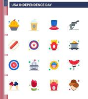 grupo de 16 pisos establecidos para el día de la independencia de los estados unidos de américa, como américa arma independiente mano usa elementos de diseño vectorial editables del día de estados unidos vector