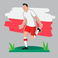 diseño plano de jugador de fútbol de polonia con ilustración de vector de fondo de bandera