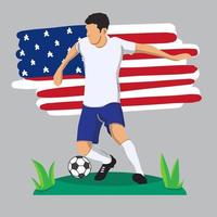 Diseño plano de jugador de fútbol americano con ilustración de vector de fondo de bandera