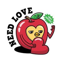 illustration of character apple needs love good for t shirt design vector