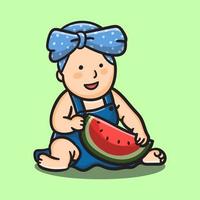 ilustración de lindo bebé de dibujos animados traer sandía