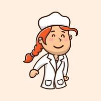 cute cartoon girl use white uniform vector