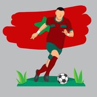 jugador de fútbol plano con fondo de bandera de Marruecos vector