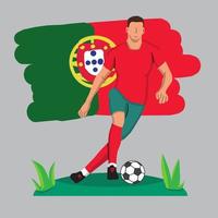 diseño plano de jugador de fútbol de portugal con ilustración de vector de fondo de bandera