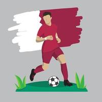 diseño plano del jugador de fútbol qatar con ilustración de vector de fondo de bandera