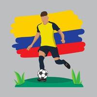 Diseño plano de jugador de fútbol de ecuador con ilustración de vector de fondo de bandera