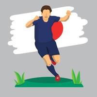 Diseño plano de jugador de fútbol de japón con ilustración de vector de fondo de bandera