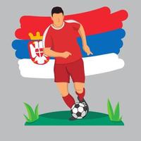 jugador de fútbol plano con fondo de bandera serbia vector