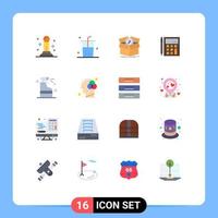 Group of 16 Flat Colors Signs and Symbols for financial calculation performance calculate accounting Editable Pack of Creative Vector Design Elements