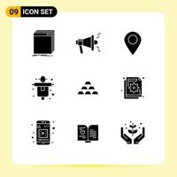 9 Thematic Vector Solid Glyphs and Editable Symbols of bars scarecrow location farming agriculture Editable Vector Design Elements