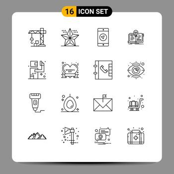 Set of 16 Modern UI Icons Symbols Signs for gunman story application novel book Editable Vector Design Elements