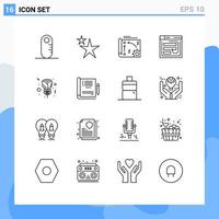 16 iconos creativos signos y símbolos modernos del sitio web configuración de phishing contraseña piratear elementos de diseño vectorial editables vector