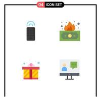 Set of 4 Vector Flat Icons on Grid for control present risky money communication Editable Vector Design Elements