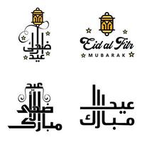 paquete vectorial de letras manuscritas de eid mubarak de 4 caligrafías con estrellas aisladas en fondo blanco para su diseño vector