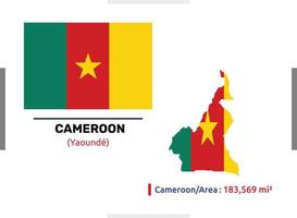 bandera de camerún con su área, mapa y algunos detalles de archivo vectorial que es totalmente editable, escalable y fácil de usar vector