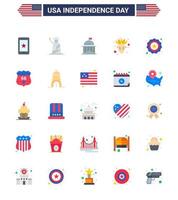 conjunto moderno de 25 pisos y símbolos en el día de la independencia de estados unidos, como los elementos de diseño vectorial editables del día de estados unidos de irlanda americana nativa americana vector