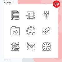 User Interface Pack of 9 Basic Outlines of delete cancel setting folder delete Editable Vector Design Elements