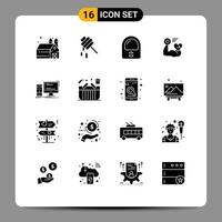 16 Thematic Vector Solid Glyphs and Editable Symbols of personal gaming suit desktop beat Editable Vector Design Elements