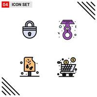4 iconos creativos signos y símbolos modernos de seguridad crema de bloqueo alimentos femeninos elementos de diseño vectorial editables vector