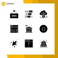 Set of 9 Modern UI Icons Symbols Signs for charge city cloud building graphics design Editable Vector Design Elements