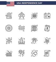 Modern Set of 16 Lines and symbols on USA Independence Day such as independece american american date calender Editable USA Day Vector Design Elements