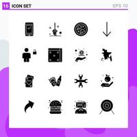 Set of 16 Commercial Solid Glyphs pack for padlock body connected avatar arrow Editable Vector Design Elements