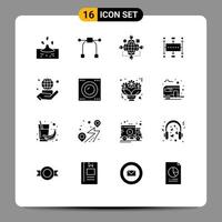 Set of 16 Commercial Solid Glyphs pack for hand modern instruction business workflow Editable Vector Design Elements