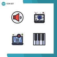 Pack of 4 creative Filledline Flat Colors of sound threat computer display music Editable Vector Design Elements