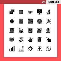 Mobile Interface Solid Glyph Set of 25 Pictograms of bottle pc music password lock Editable Vector Design Elements