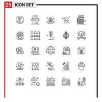 Pack of 25 creative Lines of forward coins drinks money budget Editable Vector Design Elements