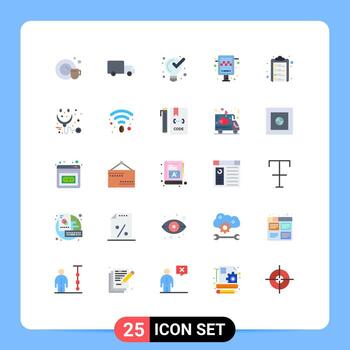 Flat Color Pack of 25 Universal Symbols of list check list management taxi sign Editable Vector Design Elements