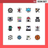 Modern Set of 16 Flat Color Filled Lines and symbols such as computer satellite design communication prediction Editable Creative Vector Design Elements