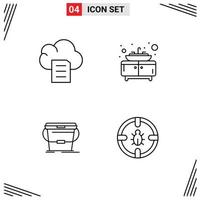 Set of 4 Vector Filledline Flat Colors on Grid for cloud water bathroom bucket internet Editable Vector Design Elements