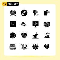 Modern Set of 16 Solid Glyphs and symbols such as photo editor bulb right finger Editable Vector Design Elements