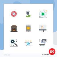 Set of 9 Modern UI Icons Symbols Signs for mobile application application agile flame chimney Editable Vector Design Elements