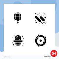 Group of 4 Solid Glyphs Signs and Symbols for lantern basket ball decoration fireworks basket net Editable Vector Design Elements