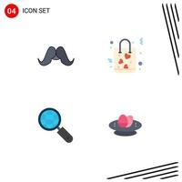 conjunto moderno de 4 iconos y símbolos planos, como globo de bigote, búsqueda de regalos masculinos, elementos de diseño de vectores editables