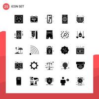 Pack of 25 Universal Glyph Icons for Print Media on White Background Creative Black Icon vector background