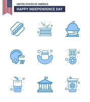 4th July USA Happy Independence Day Icon Symbols Group of 9 Modern Blues of american football independence american sweet Editable USA Day Vector Design Elements