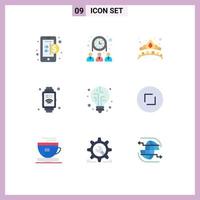 Stock Vector Icon Pack of 9 Line Signs and Symbols for bulb digital crown internet of things hand watch Editable Vector Design Elements